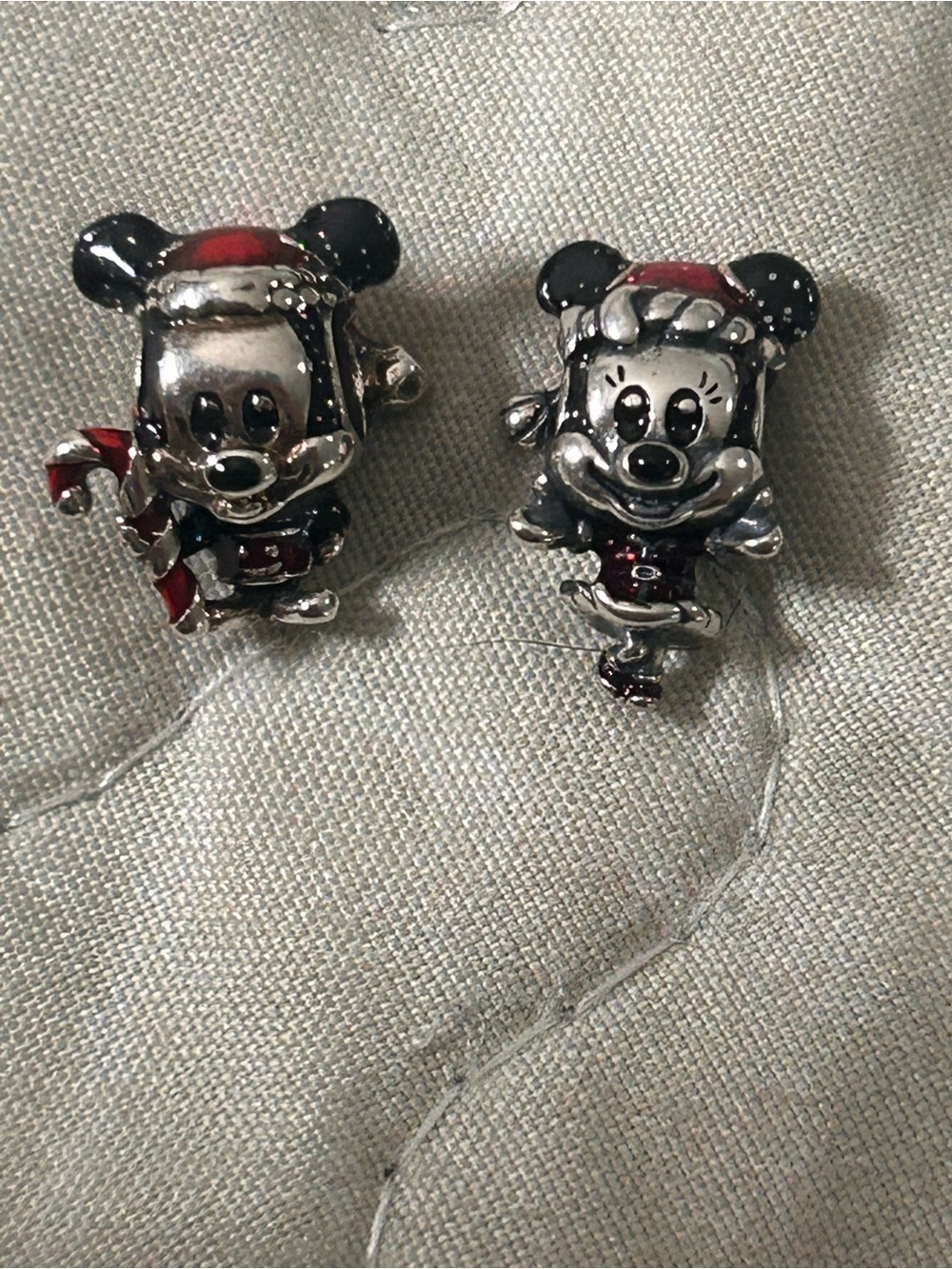 Pandora Disney Mickey and Minnie Mouse Christmas Santa Charms